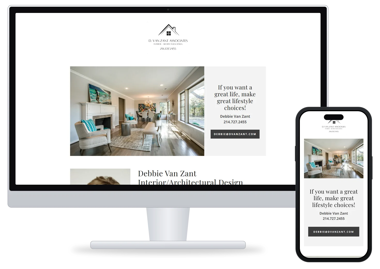 D. Van Zant Associates's current website on a desktop monitor and a phone
