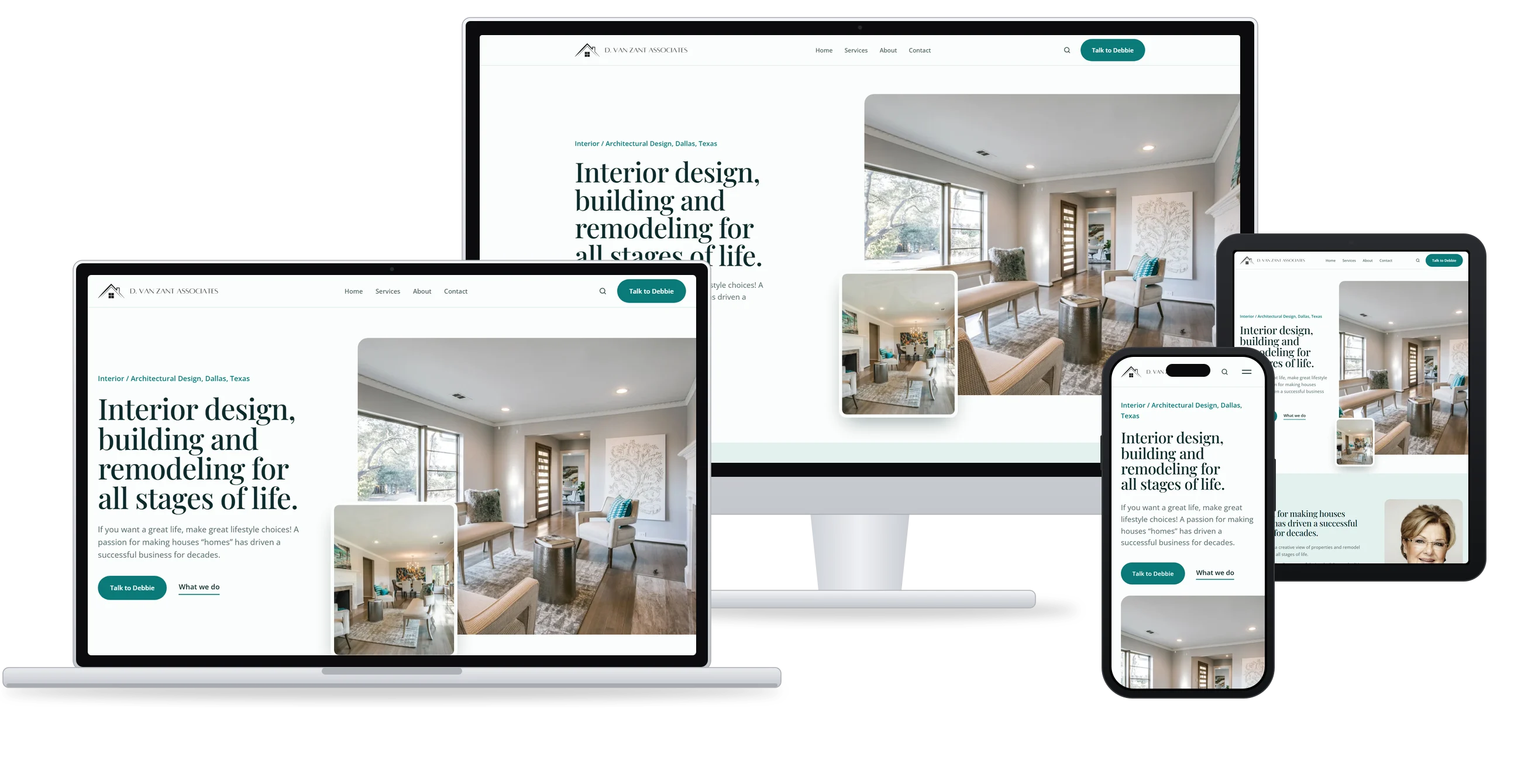 Version 2, Light and Bright, on a laptop, a monitor, an iPad and an iPhone