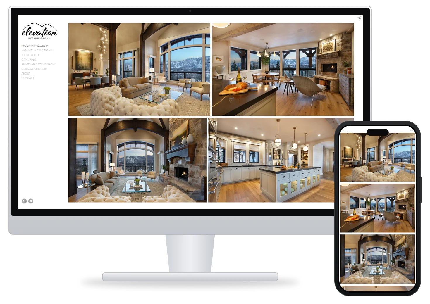 Elevation Design Group's current website on a desktop monitor and a phone