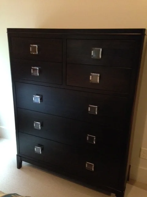 Custom tall dark wood chest of drawers
