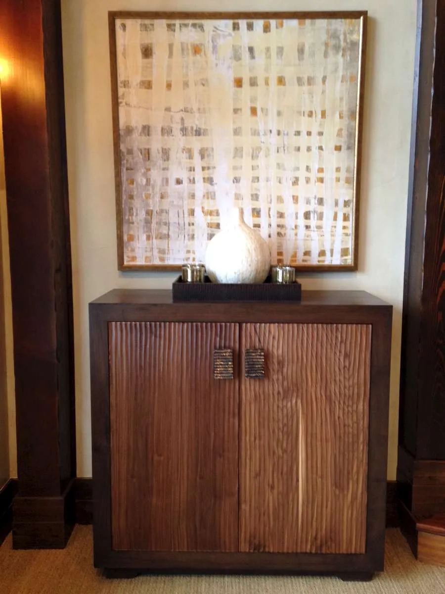 Custom dresser and mirror set with a table lamp on top