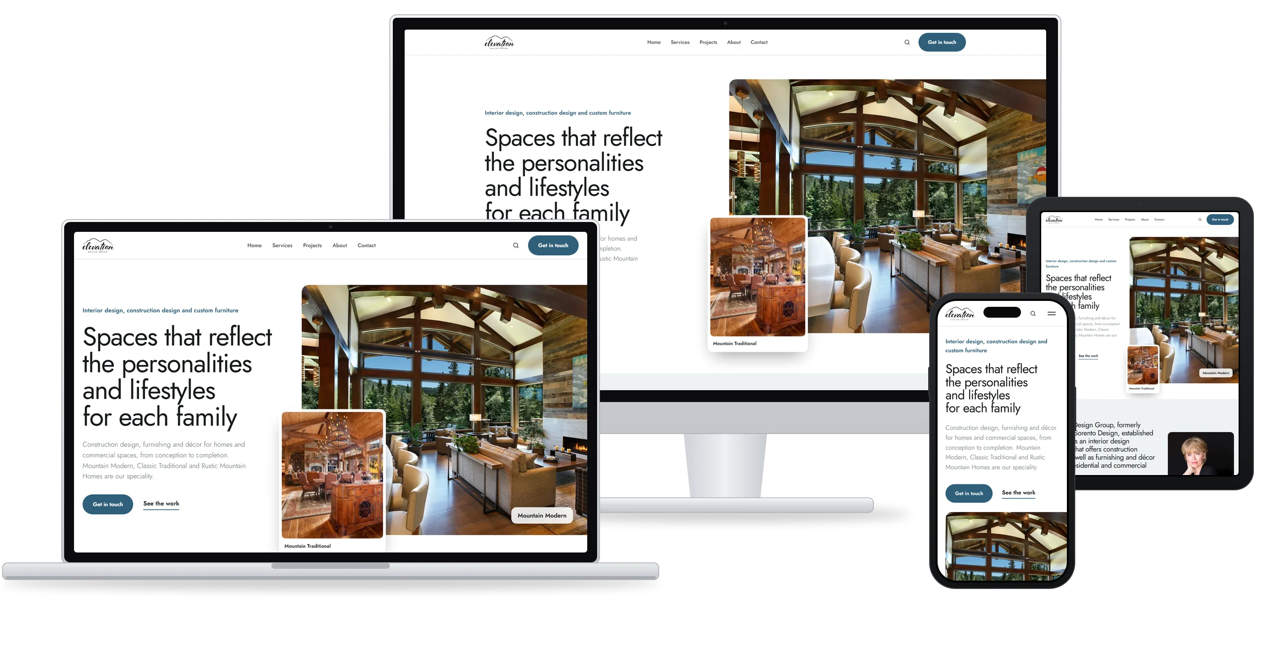 Version 2, Light and Bright, on a laptop, a monitor, an iPad and an iPhone