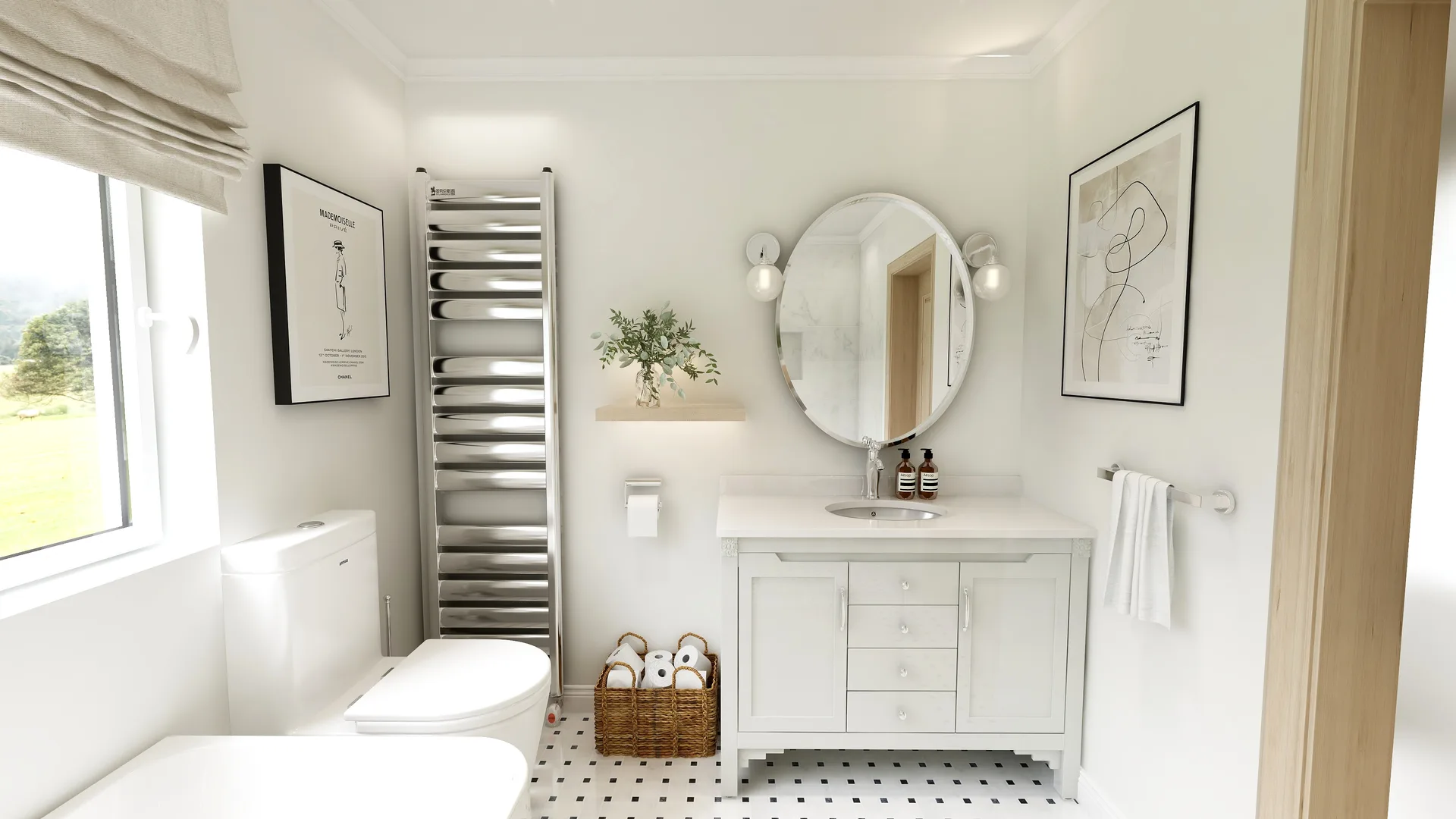 bathroom vanity, round mirror, Craigellan Bathroom
