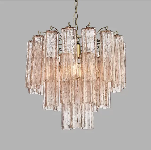 tiered crystal chandelier, pink glass, ceiling mount - lighting comparison blog