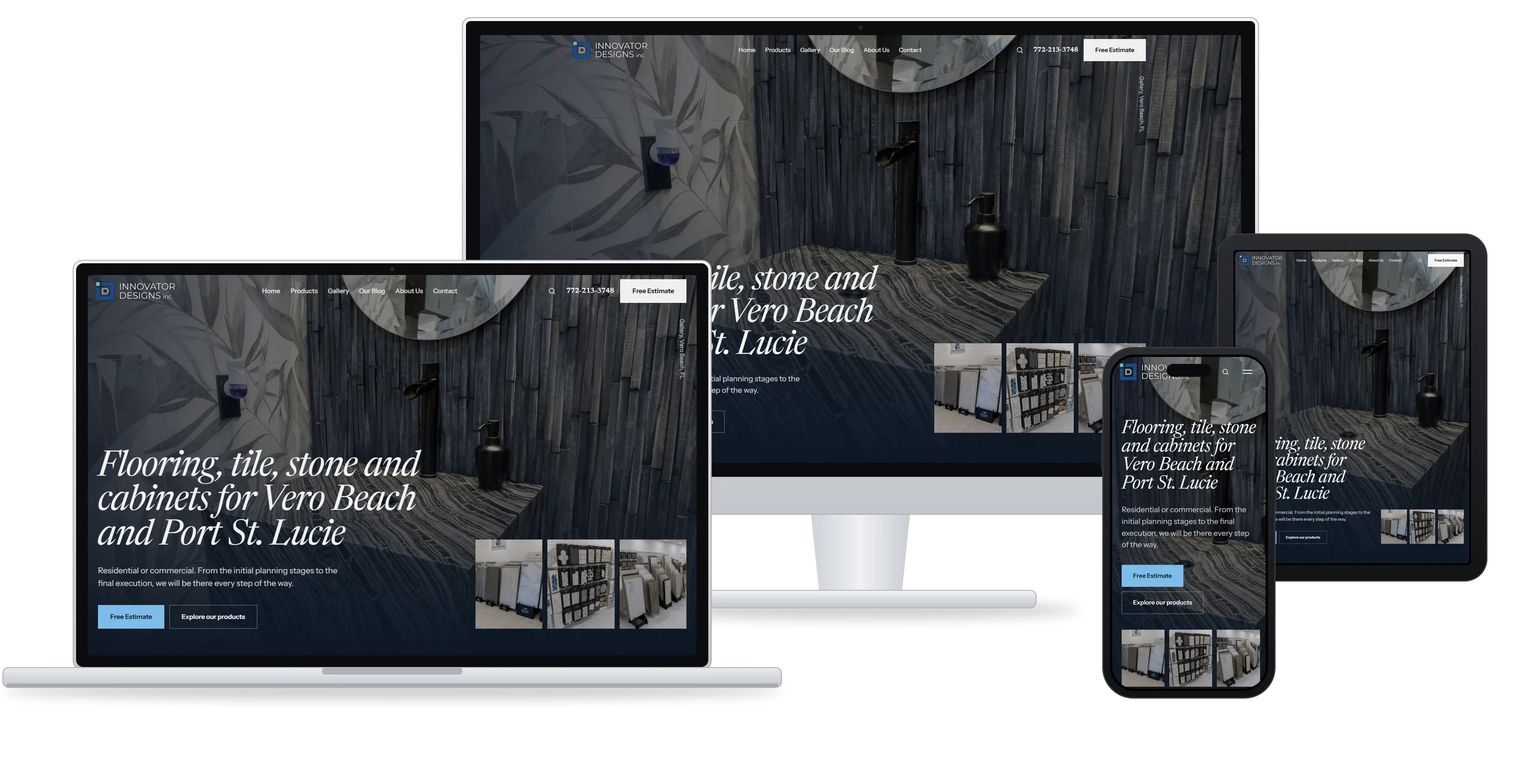 Version 3, Dark and Moody, on a laptop, a monitor, an iPad and an iPhone