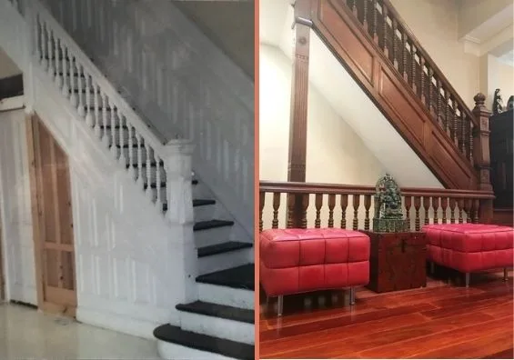 Staircase before and after, side by side