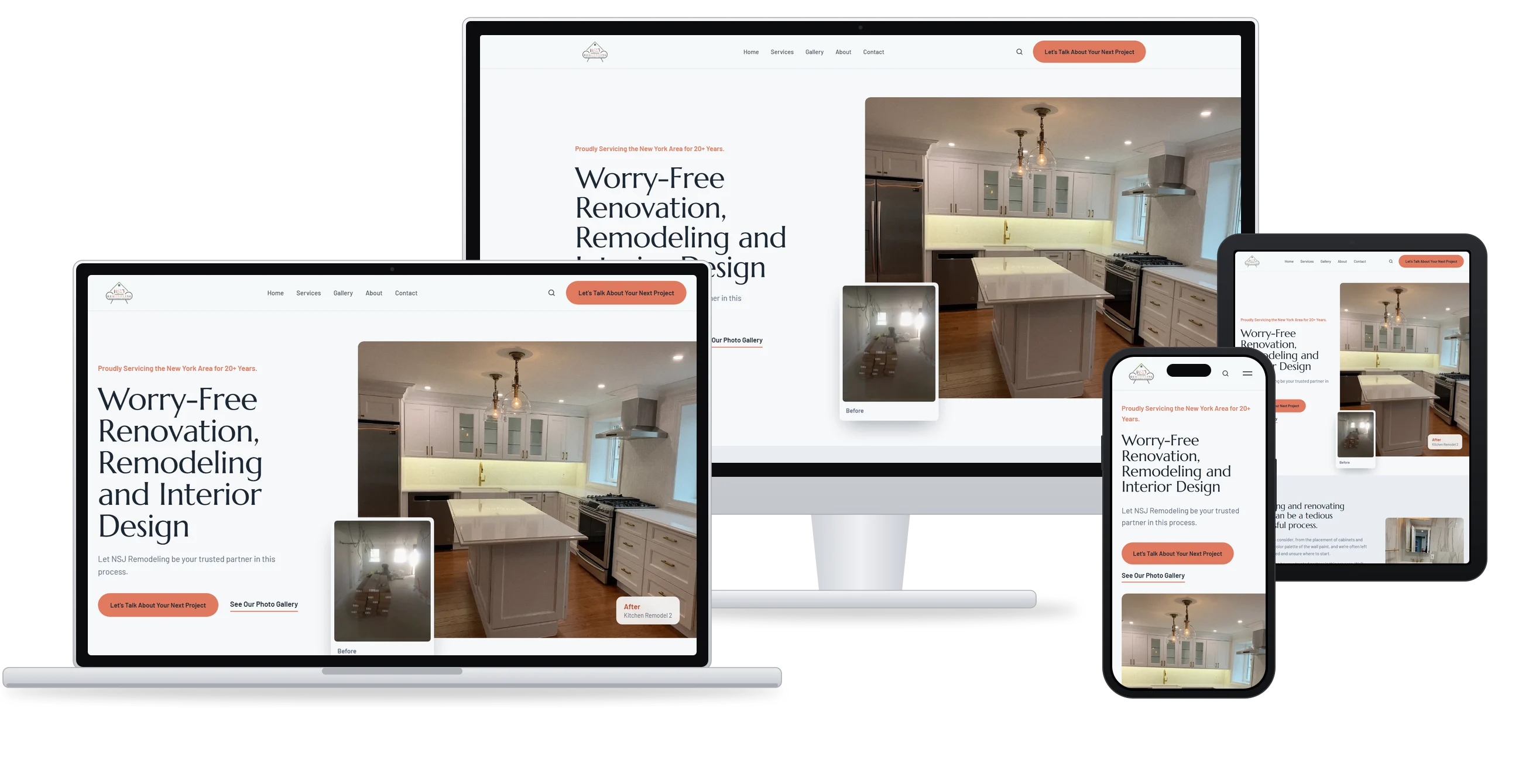 Version 2, Light and Bright, on a laptop, a monitor, an iPad and an iPhone