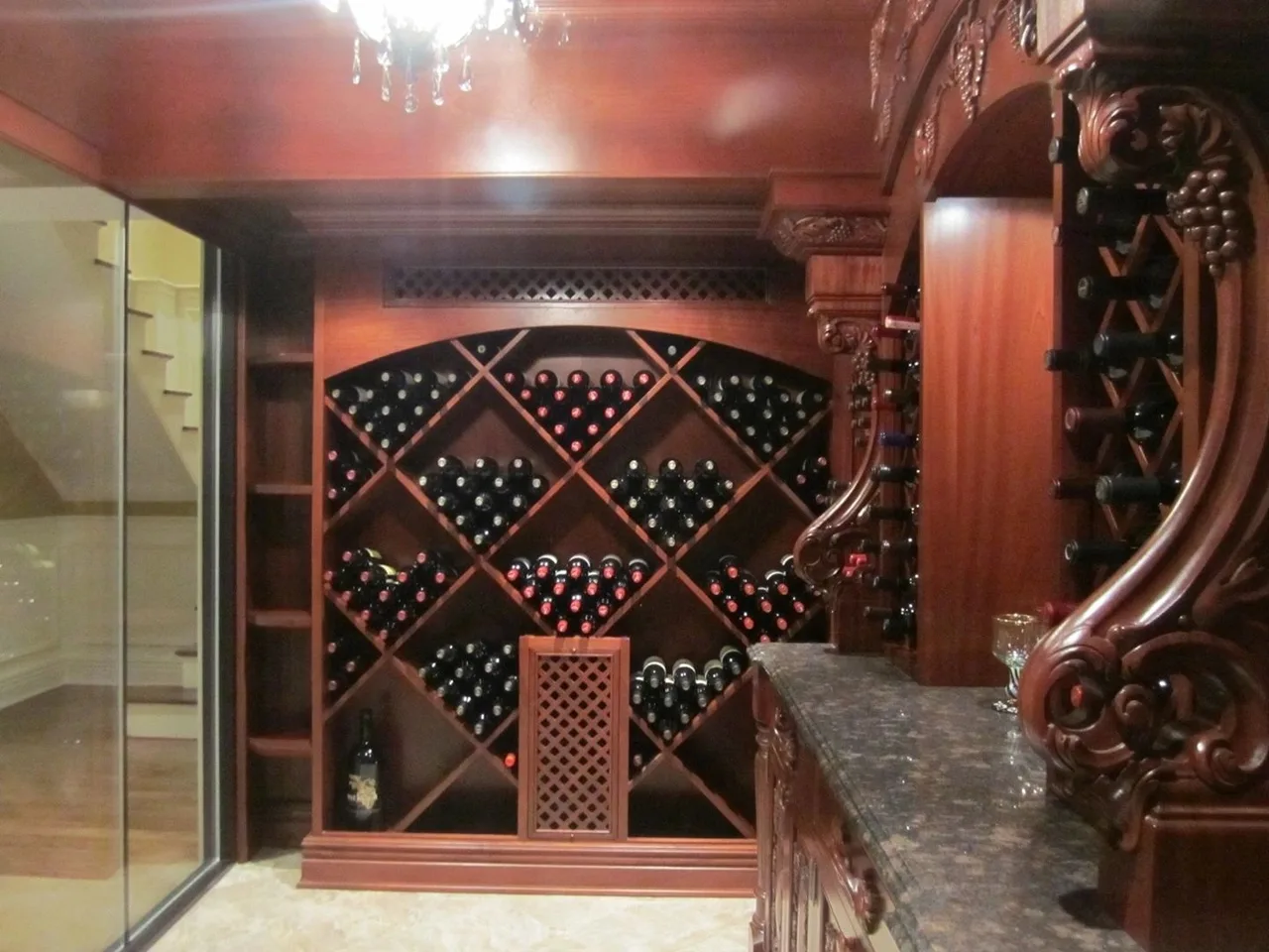 cherry diamond wine rack in glass room, Built-Ins & Furniture