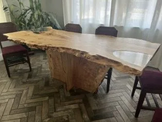 live-edge slab table with chairs, Custom Tables