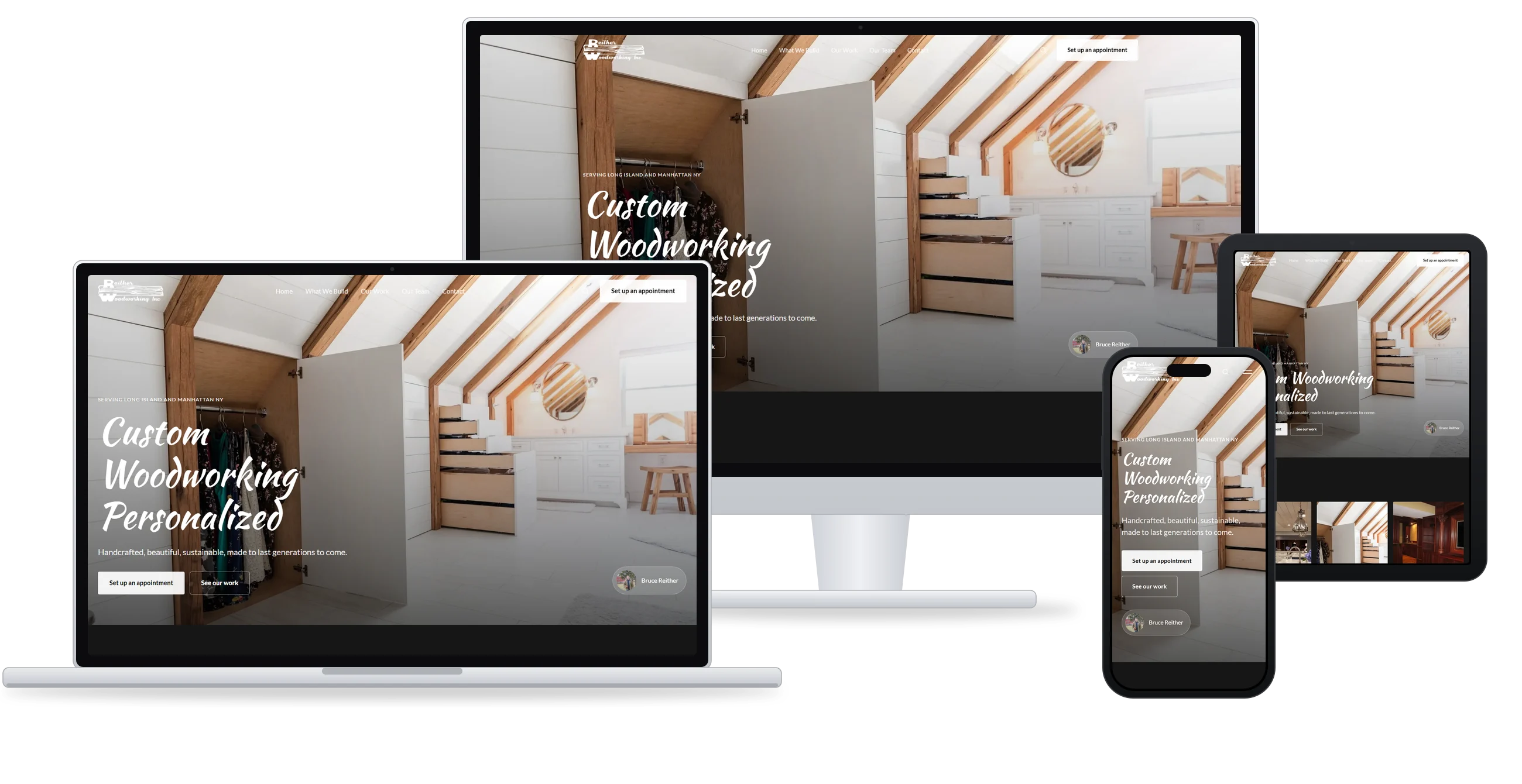 Version 1, Your Brand, Modernized, on a laptop, a monitor, an iPad and an iPhone