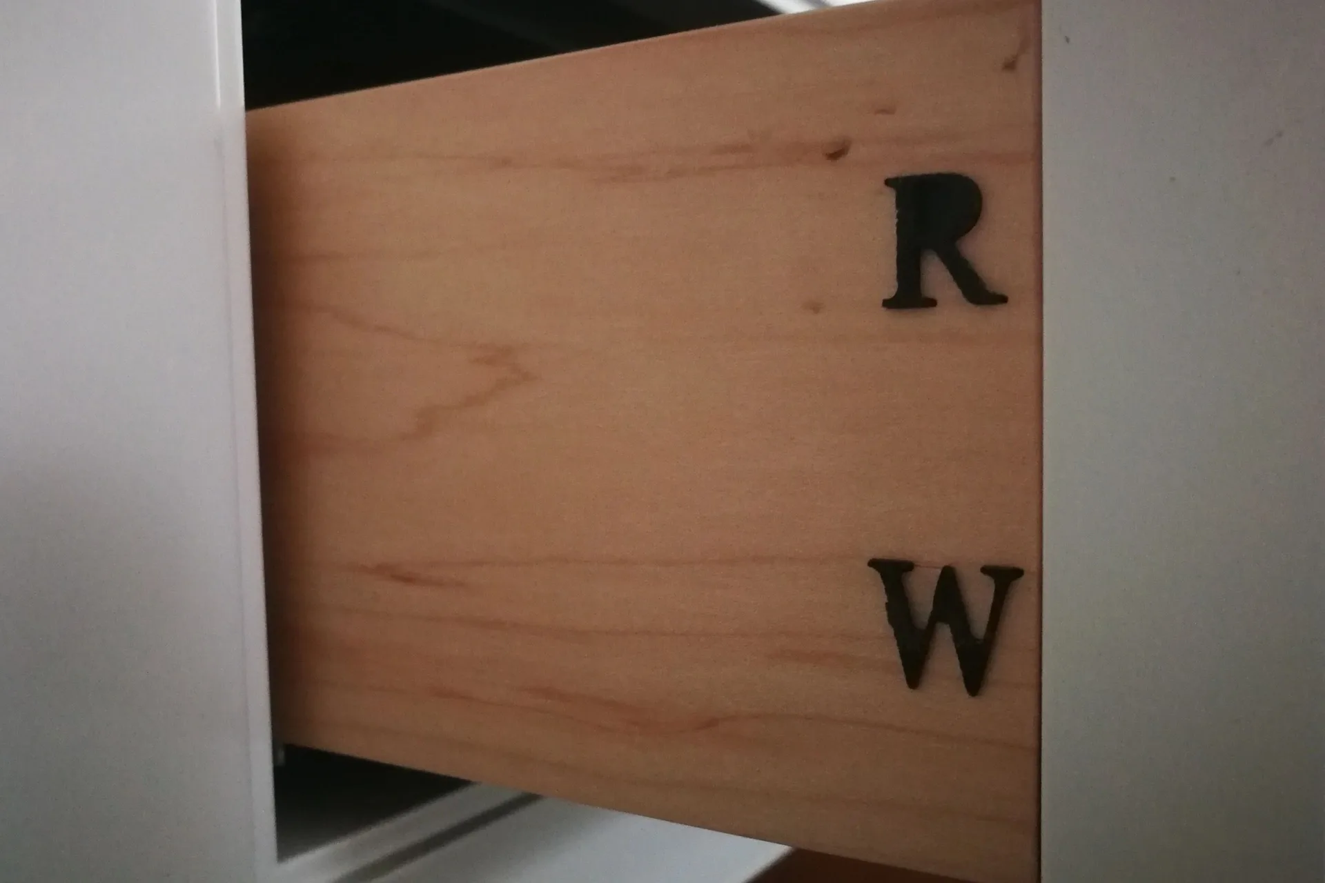 maple drawer interior close-up, Custom Through Tenon Joinery and Carvings