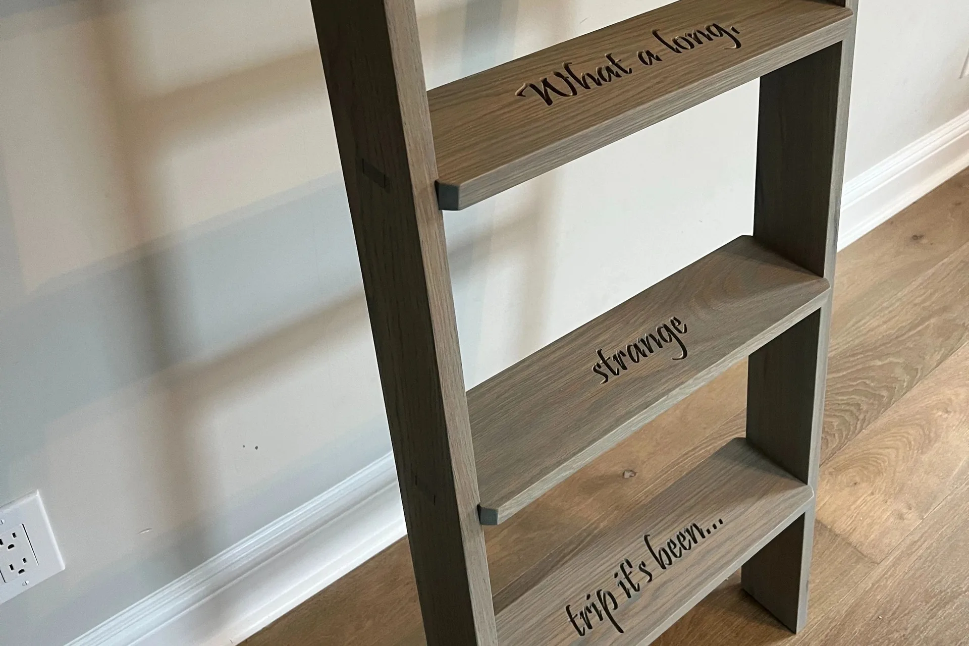 ladder rungs engraved with quotes, Custom Through Tenon Joinery and Carvings