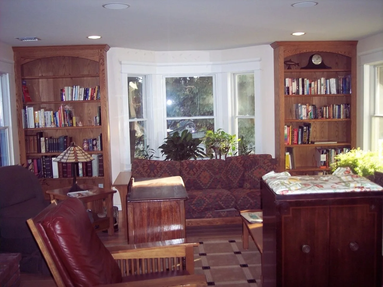 cherry bookcase and bay window living room, Built-Ins & Furniture